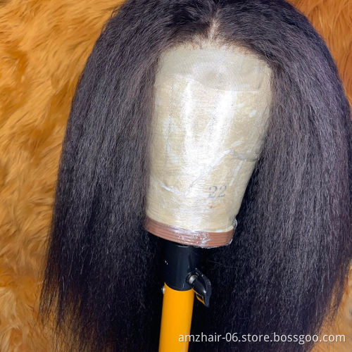 Full HD Transparent Lace Front Wig For Black Women Kinky Straight Brazilian Mink Virgin Human Hair Frontal Lace Wig Pre Plucked